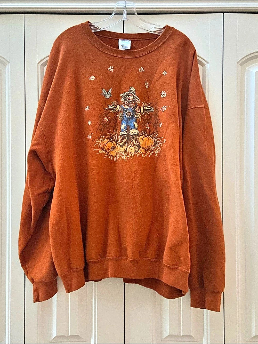 Vintage Jerzees Autumn Scarecrow Pumpkin Crewneck Sweatshirt Orange 3XL